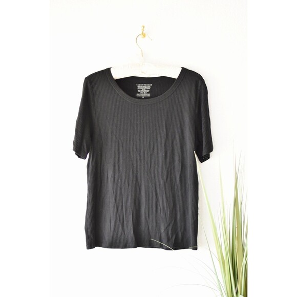 Lucky Brand Tops - Lucky Brand T Shirt Woman's XL Black Ribbed Knit Short Sleeve Classic